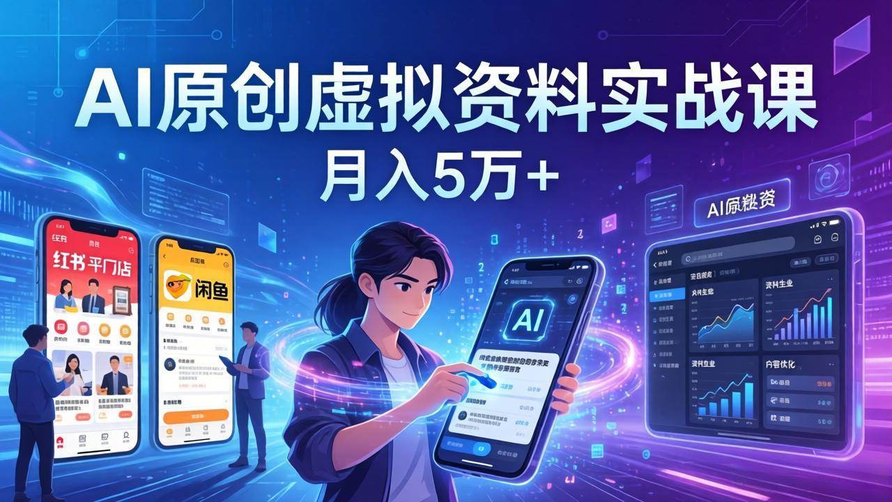 (17657期)AI原创虚拟资料实战课:2026新机会,小红书闲鱼开店,普通人用AI轻松变现,月入5万+-佳佳云创网