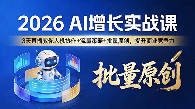 (17662期)2026 AI 增长实战课:3 天直播教你人机协作 + 流量策略 + 批量原创,提升商业竞争力-佳佳云创网