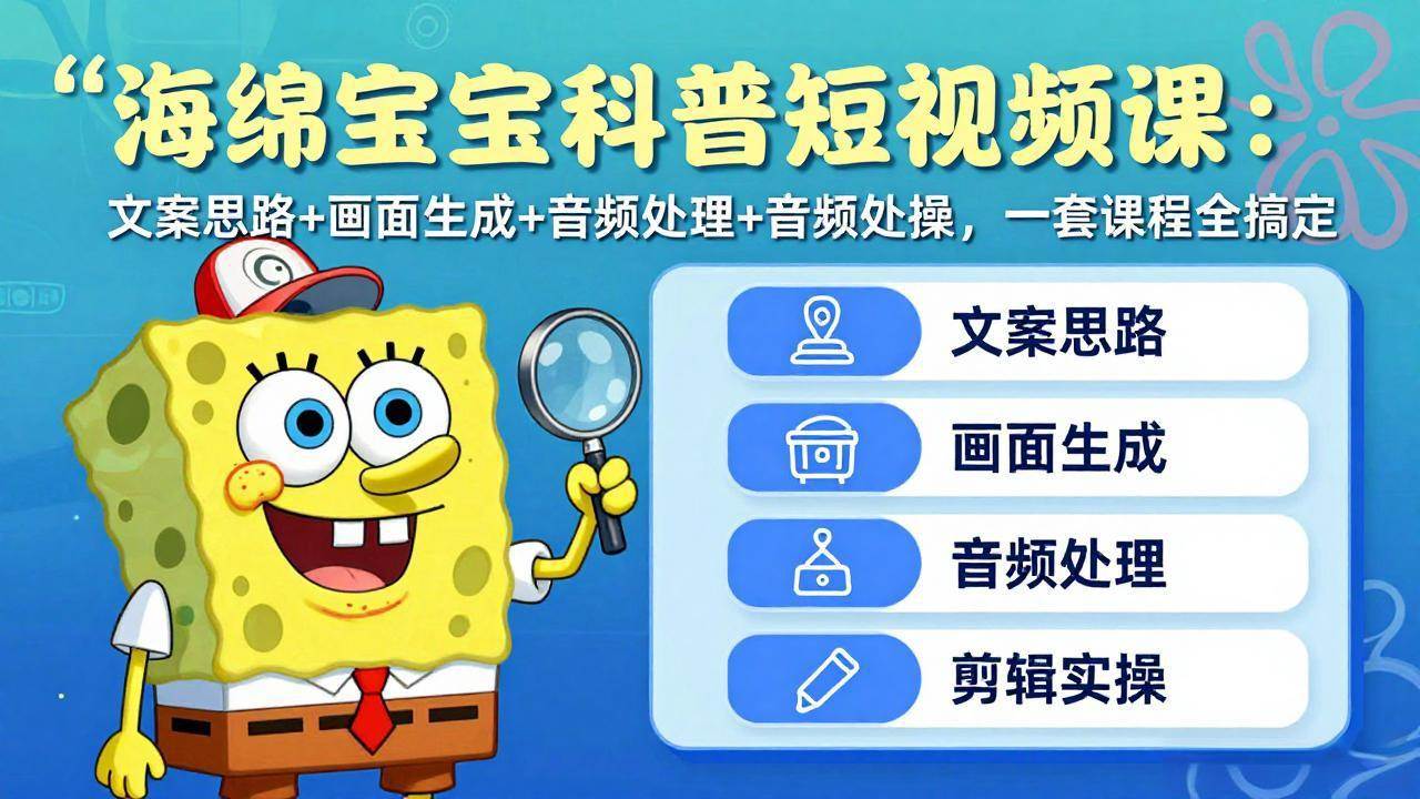 (17756期)海绵宝宝科普短视频课:文案思路+画面生成+音频处理+剪辑实操,一套课程全搞定-佳佳云创网