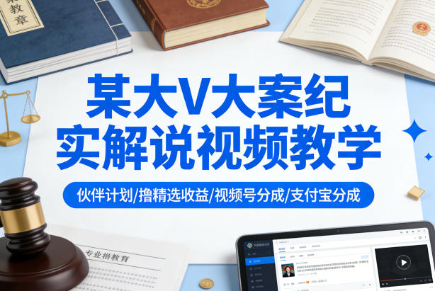 某大V大案纪实解说视频教学,可做伙伴计划、撸精选收益,视频号和支付宝分成计划均可-佳佳云创网