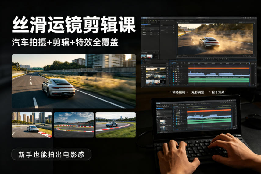 大叔丝滑运镜剪辑课,汽车拍摄+剪辑+特效全覆盖,新手也能拍出电影感-佳佳云创网