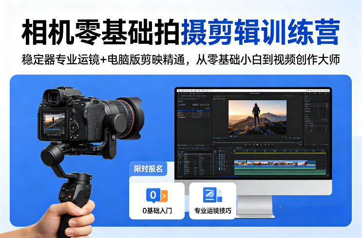 相机零基础拍摄剪辑训练营:稳定器专业运镜+电脑版剪映精通,从零基础小白到视频创作大师-佳佳云创网