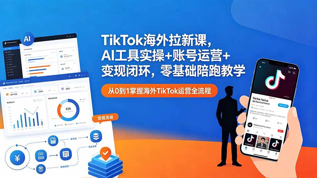 (18522期)TikTok海外拉新课,AI工具实操+账号运营+变现闭环,零基础陪跑教学-佳佳云创网