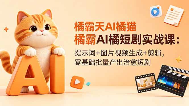 (18542期)橘霸天AI橘猫短剧实战课:提示词+图片视频生成+剪辑,零基础批量产出治愈短剧-佳佳云创网