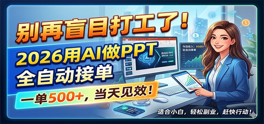 别再盲目打工了!2026用AI做PPT全自动接单,一单5张+,当天见效!-佳佳云创网