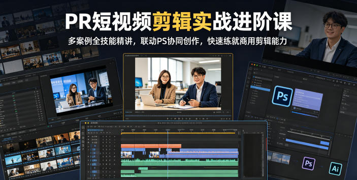 PR短视频剪辑实战进阶课,多案例全技能精讲,联动PS协同创作,快速练就商用剪辑能力-佳佳云创网