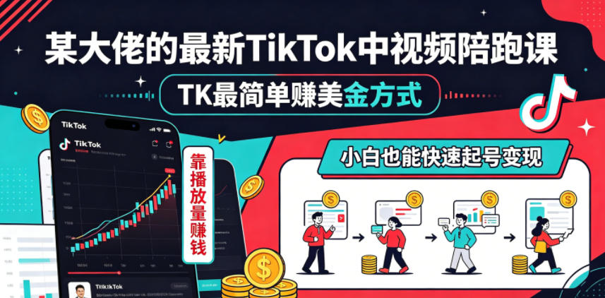 某大佬的最新TikTok中视频陪跑课,TK最简单賺美金方式,靠播放量賺钱,小白也能快速起号变现-佳佳云创网