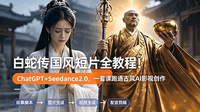 (18737期)白蛇传-国风短片全教程!ChatGPT+Seedance2.0,一套课跑通古风AI影视创作-佳佳云创网