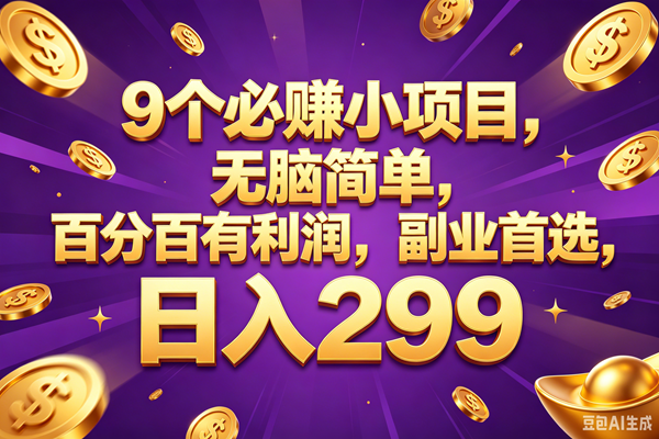 (18736期)9个必赚的小项目,百分百赚元子,无脑简单,副业首选,日入299+-佳佳云创网