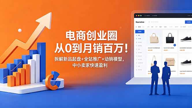 (18831期)电商创业圈从0到月销百万!拆解新品起盘+全站推广+动销模型,中小卖家快速盈利-佳佳云创网