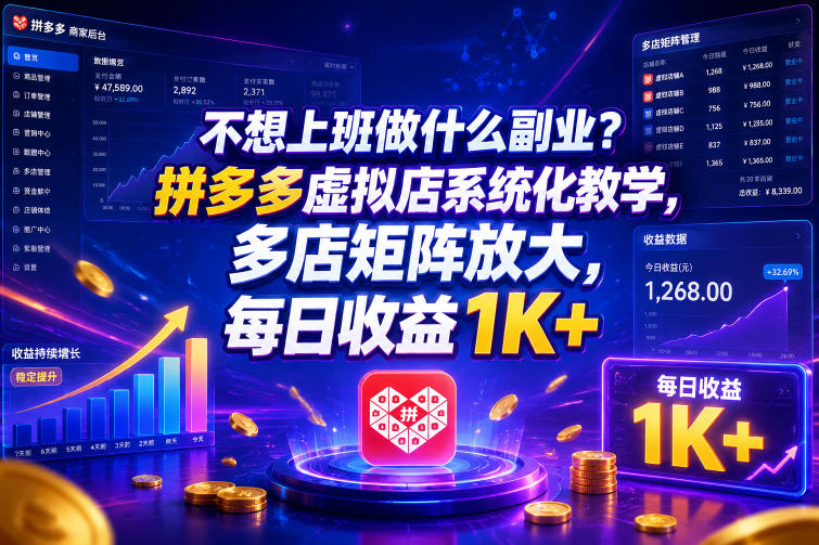 不想上班做什么副业?拼多多虚拟店系统化教学,多店矩阵放大,每日收益1K+【揭秘】-佳佳云创网