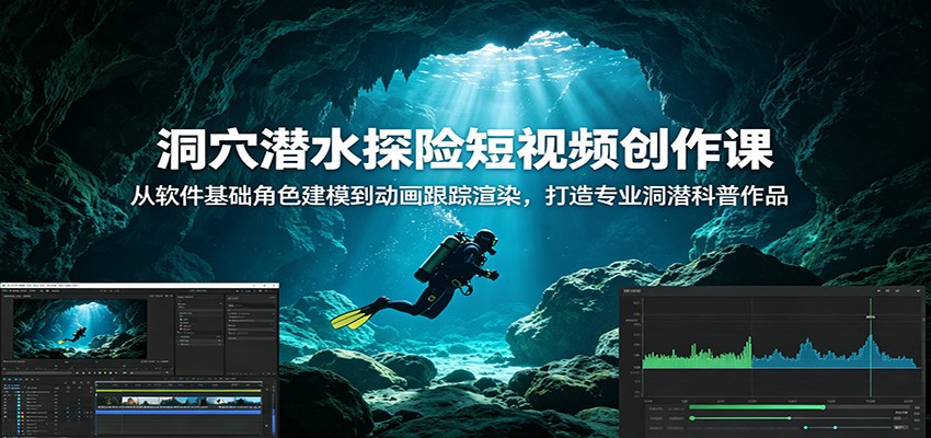 洞穴潜水探险短视频创作课:从软件基础角色建模到动画跟踪渲染,打造专业洞潜科普作品-佳佳云创网