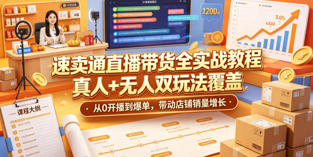 速卖通直播带货全实战教程,真人+无人双玩法覆盖,从0开播到爆单,带动店铺销量增长-佳佳云创网