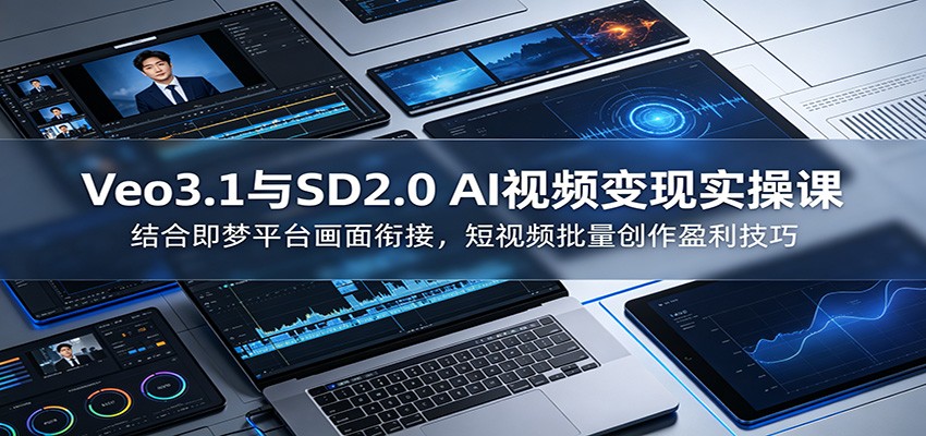 Veo3.1与SD2.0 AI视频变现实操课课:结合即梦平台画面衔接,短视频批量创作盈利技巧-佳佳云创网
