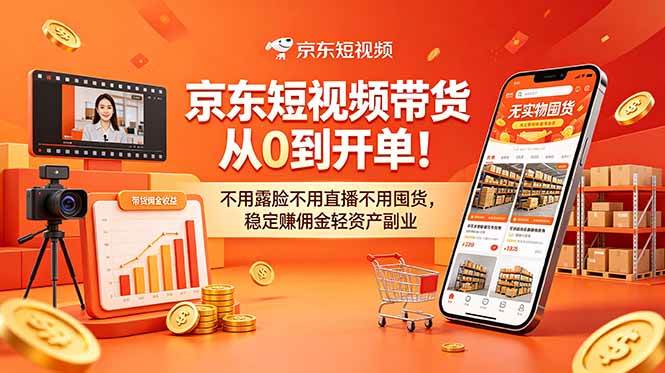 (18895期)京东短视频带货从0到开单!不用露脸不用直播不用囤货,稳定赚佣金轻资产副业-佳佳云创网