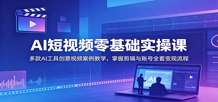 AI短视频零基础实操课:多款AI工具创意视频案例教学,掌握剪辑与账号全套变现流程-佳佳云创网