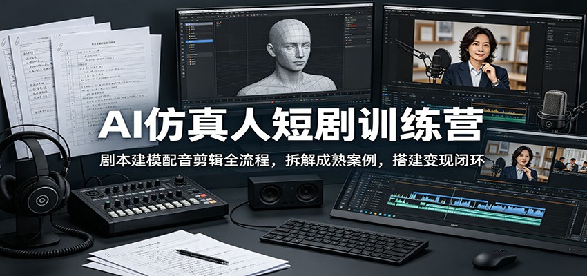 AI仿真人短剧训练营:剧本建模配音剪辑全流程,拆解成熟案例,搭建变现闭环-佳佳云创网