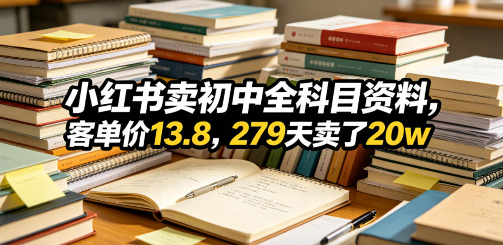 小红书卖初中全科目资料,客单价13.8,279天卖了20w-佳佳云创网