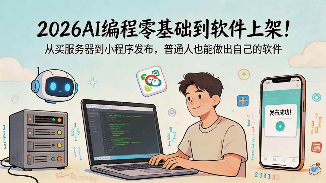 (18905期)2026AI编程零基础到软件上架!从买服务器到小程序发布,普通人也能做出自己的软件-佳佳云创网