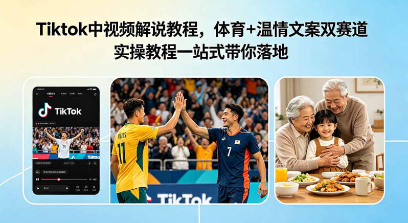 Tiktok中视频解说教程,体育+温情文案双赛道实操教程一站式带你落地,教你出海賺美刀-佳佳云创网