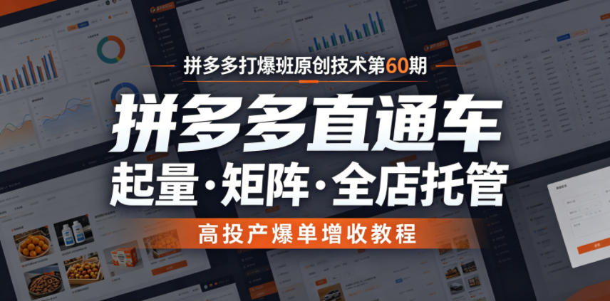 拼多多打爆班原创技术第60期,拼多多直通车,起量・矩阵・全店托管,高投产爆单增收教程-佳佳云创网