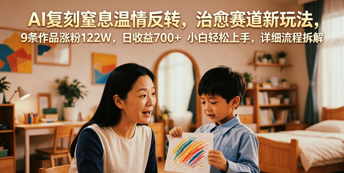 AI复刻窒息温情反转,治愈赛道新玩法,9条作品涨粉122W,日收益700+ 小白轻松上手,详细流程拆解-佳佳云创网