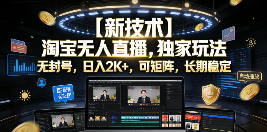 【新技术】淘宝无人直播,独家玩法,无封号,日入2K+,可矩阵,长期稳定【揭秘】-佳佳云创网
