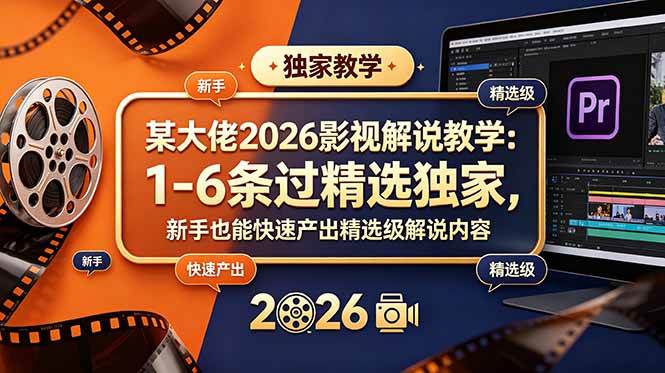 (18946期)某大佬2026影视解说教学:1-6条过精选独家,新手也能快速产出精选级解说内容-佳佳云创网