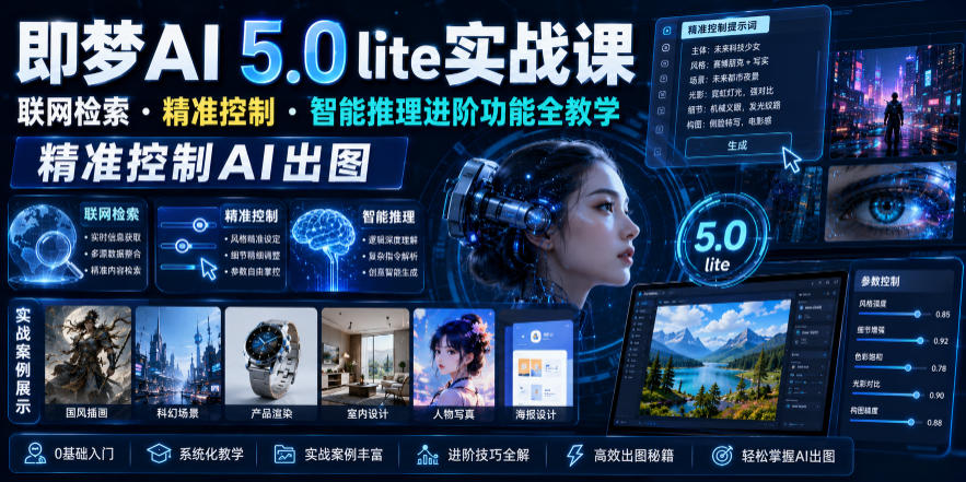 即梦AI 5.0 lite实战课,联网检索・精准控制・智能推理进阶功能全教学,精准控制AI出图-佳佳云创网