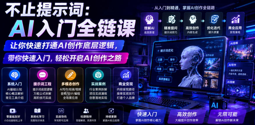 不止提示词:AI入门全链课,让你快速打通AI创作底层逻辑,带你快速入门,轻松开启AI创作之路-佳佳云创网