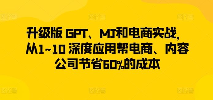 升级版 GPT、MJ和电商实战，从1~10 深度应用帮电商、内容公司节省60%的成本-佳佳云创网
