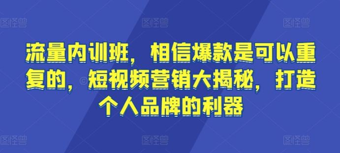 流量内训班，相信爆款是可以重复的，短视频营销大揭秘，打造个人品牌的利器-佳佳云创网