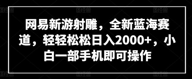 网易新游射雕，全新蓝海赛道，轻轻松松日入2000+，小白一部手机即可操作【揭秘】-佳佳云创网