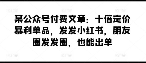 某公众号付费文章：十倍定价暴利单品，发发小红书，朋友圈发发圈，也能出单-佳佳云创网