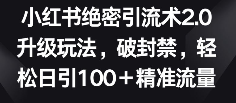 小红书绝密引流术2.0升级玩法，破封禁，轻松日引100+精准流量【揭秘】-佳佳云创网