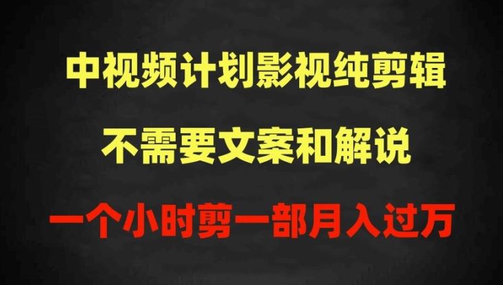 中视频计划影视纯剪辑，不需要文案和解说，一个小时剪一部，100%过原创月入过万【揭秘】-佳佳云创网