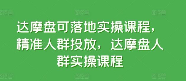 达摩盘可落地实操课程，精准人群投放，达摩盘人群实操课程-佳佳云创网