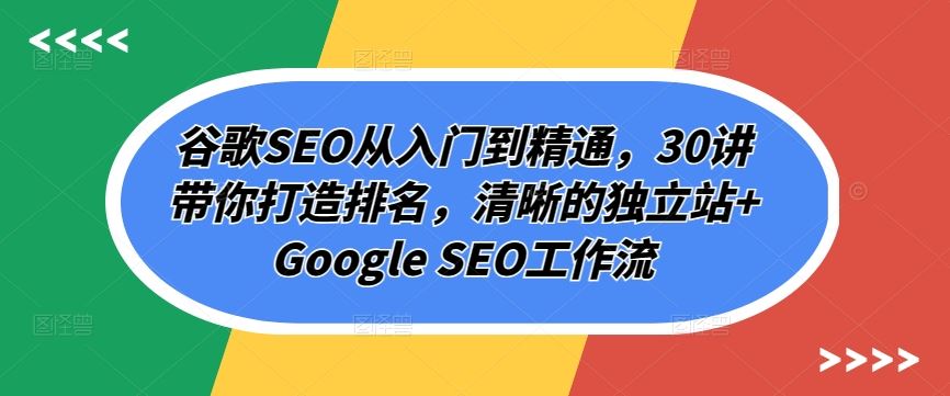 谷歌SEO从入门到精通，30讲带你打造排名，清晰的独立站+Google SEO工作流-佳佳云创网