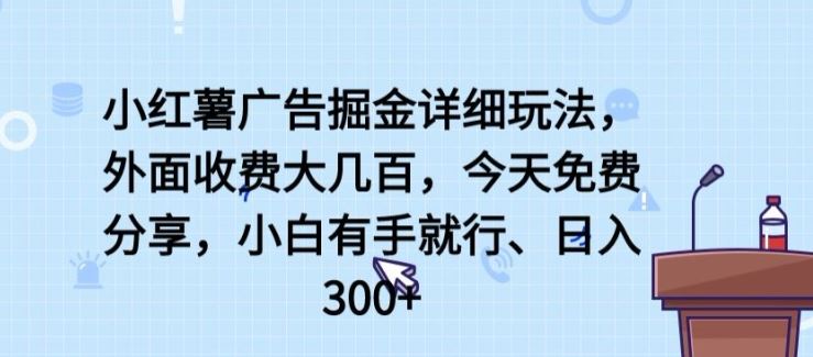 小红薯广告掘金详细玩法，外面收费大几百，小白有手就行，日入300+【揭秘】-佳佳云创网