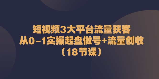 短视频3大平台流量获客：从0-1实操起盘做号+流量创收（18节课）-佳佳云创网