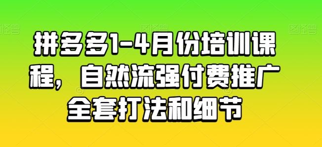 拼多多1-4月份培训课程，自然流强付费推广全套打法和细节-佳佳云创网