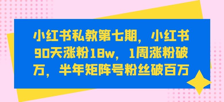 小红书私教第七期，小红书90天涨粉18w，1周涨粉破万，半年矩阵号粉丝破百万-佳佳云创网