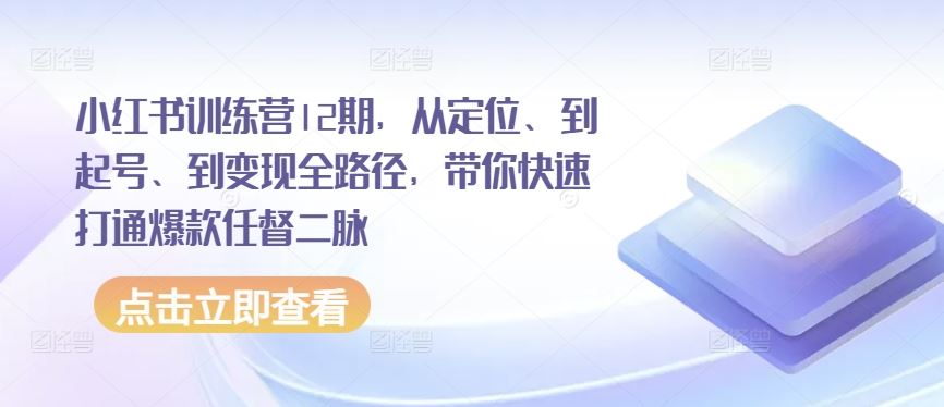 小红书训练营12期，从定位、到起号、到变现全路径，带你快速打通爆款任督二脉-佳佳云创网