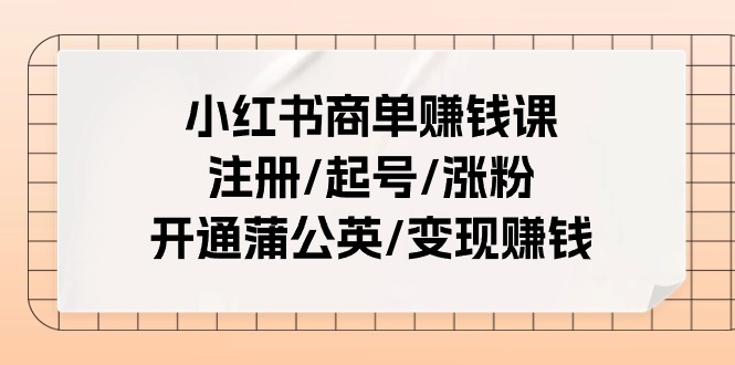 小红书商单赚钱课：注册/起号/涨粉/开通蒲公英/变现赚钱（25节课）-佳佳云创网