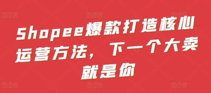 Shopee爆款打造核心运营方法，下一个大卖就是你-佳佳云创网