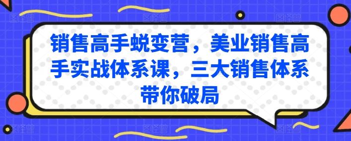 销售高手蜕变营，美业销售高手实战体系课，三大销售体系带你破局-佳佳云创网