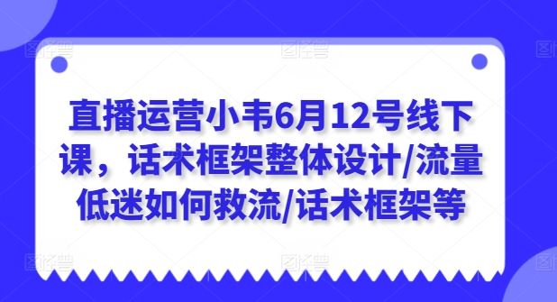 直播运营小韦6月12号线下课，话术框架整体设计/流量低迷如何救流/话术框架等-佳佳云创网