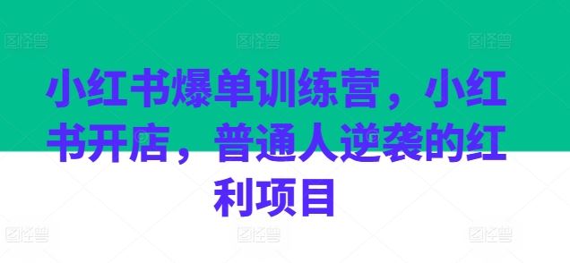 小红书爆单训练营，小红书开店，普通人逆袭的红利项目-佳佳云创网