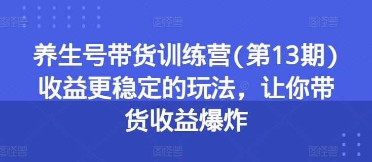 养生号带货训练营(第13期)收益更稳定的玩法，让你带货收益爆炸-佳佳云创网