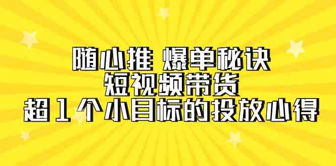 （9687期）随心推 爆单秘诀，短视频带货-超1个小目标的投放心得（7节视频课）-佳佳云创网